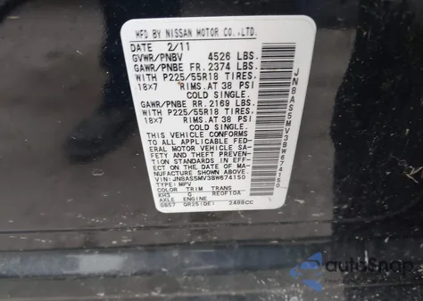 2011 Nissan Rogue Sv from USA, damaged, VIN JN8AS5MV3BW674150